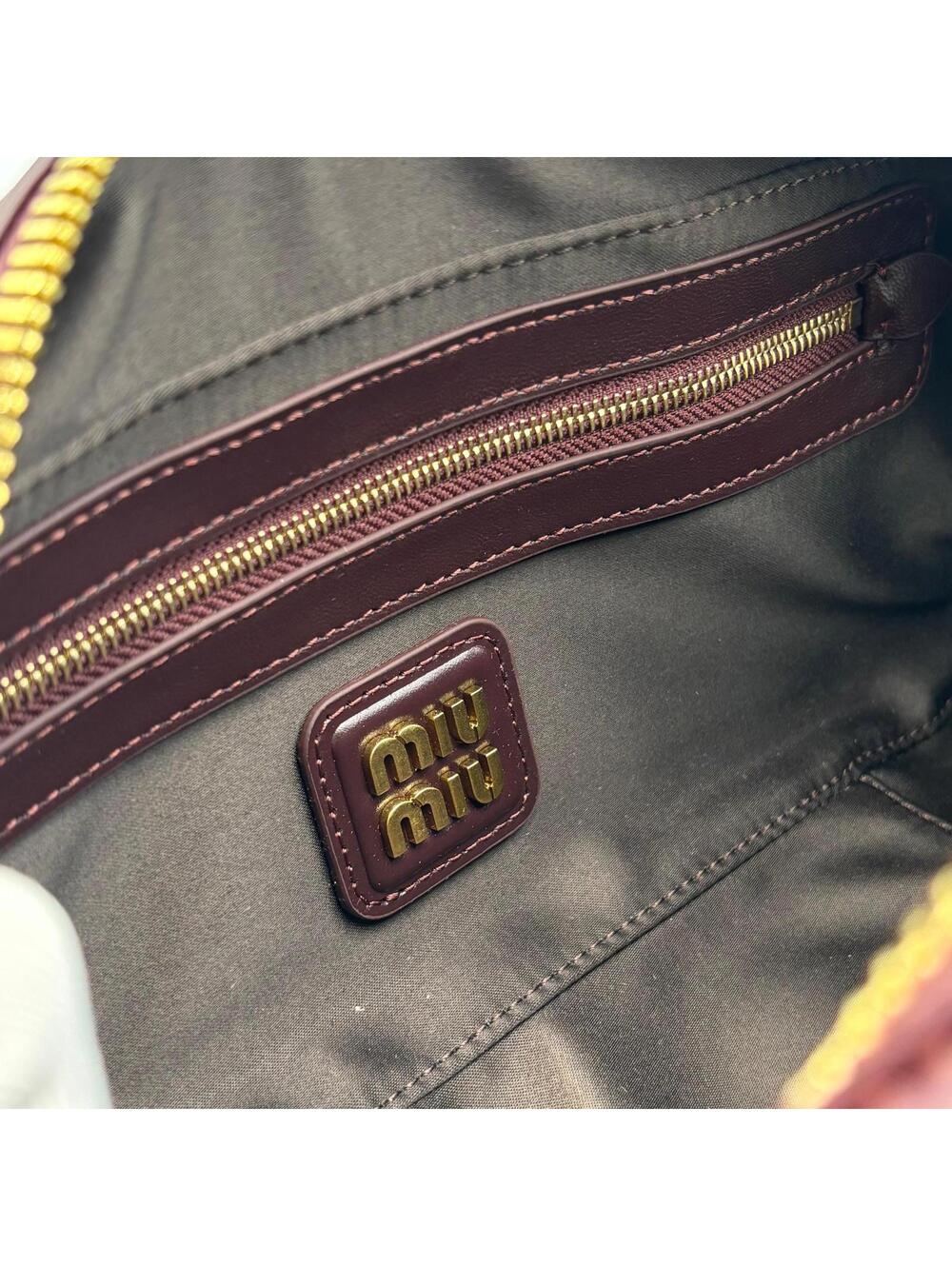 Miu Miu Arcadie Burgundy Matelassé Leather Top Handle Boston Bag With Strap - Picture 8 of 10